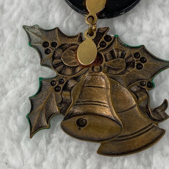 Vintage Christmas Bells Pierced Earrings 2.5"  Button Studs Dangle Rhinestones - Picture 9 of 10